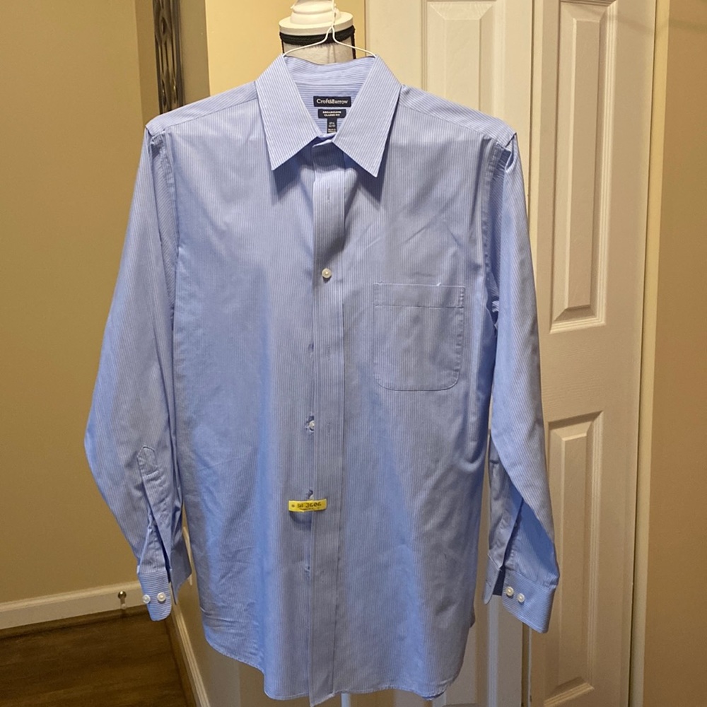 💙Croft & Barrow Mens 15.5/ 32-33 Button Up Broadcloth Classic Fit Long S…